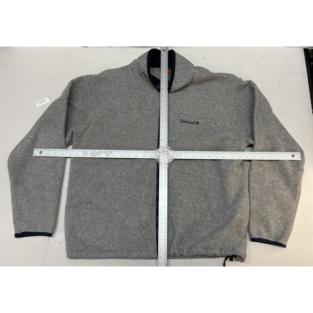 Timberland Weathergear Mens XL Fleece Jacket Gray‎ Full Zip Mock Neck Logo